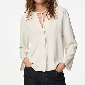 Marks & Spencer White Long Sleeve Tie-Neck Blouse